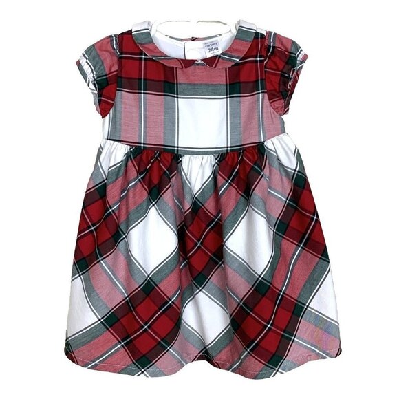 Carter's Short Sleeve Plaid Holiday Dress Tartan Red Christmas Girls 24 Months - Picture 1 of 11